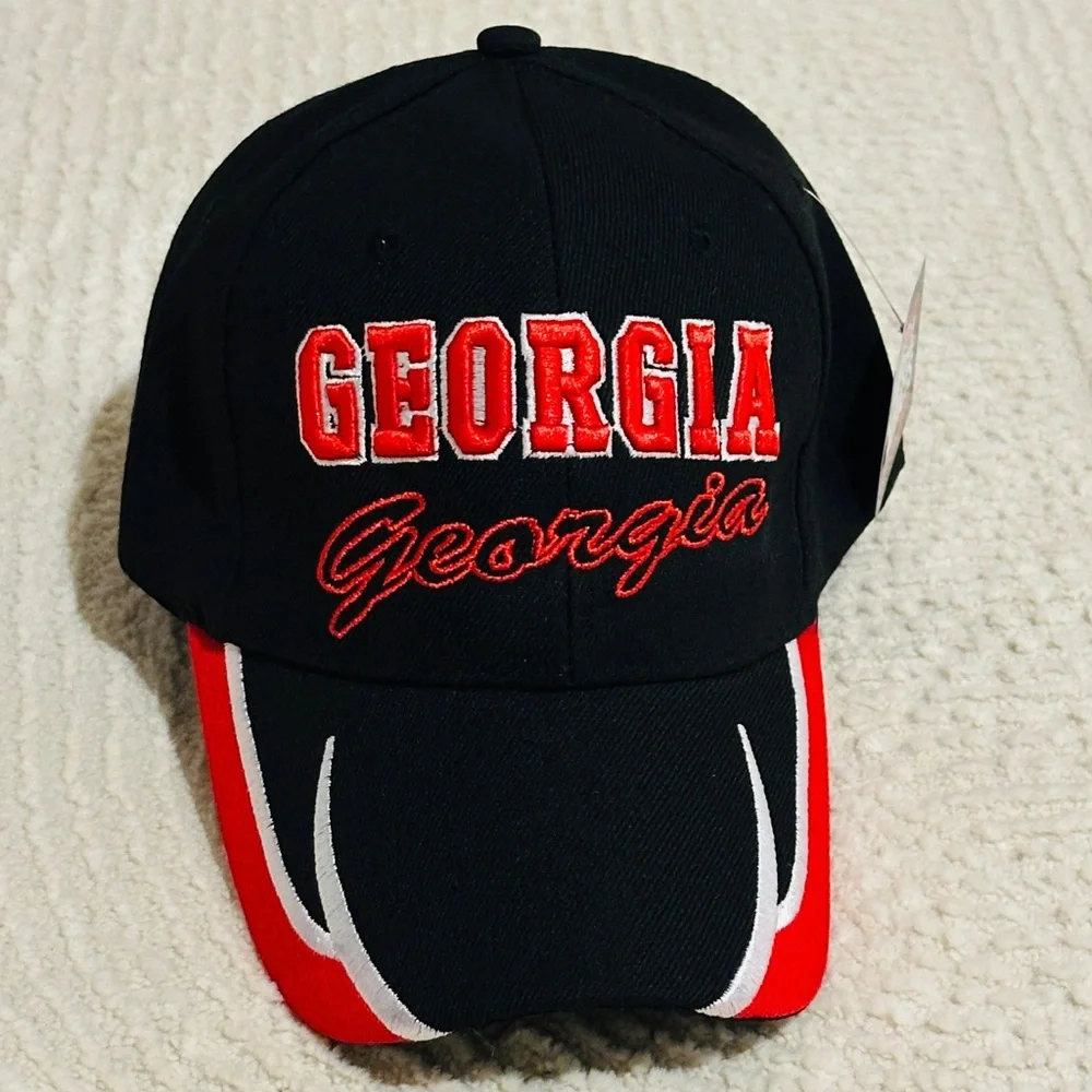 Georgia Embroidered Unisex Adjustable Cap Black Red White One Size Adult